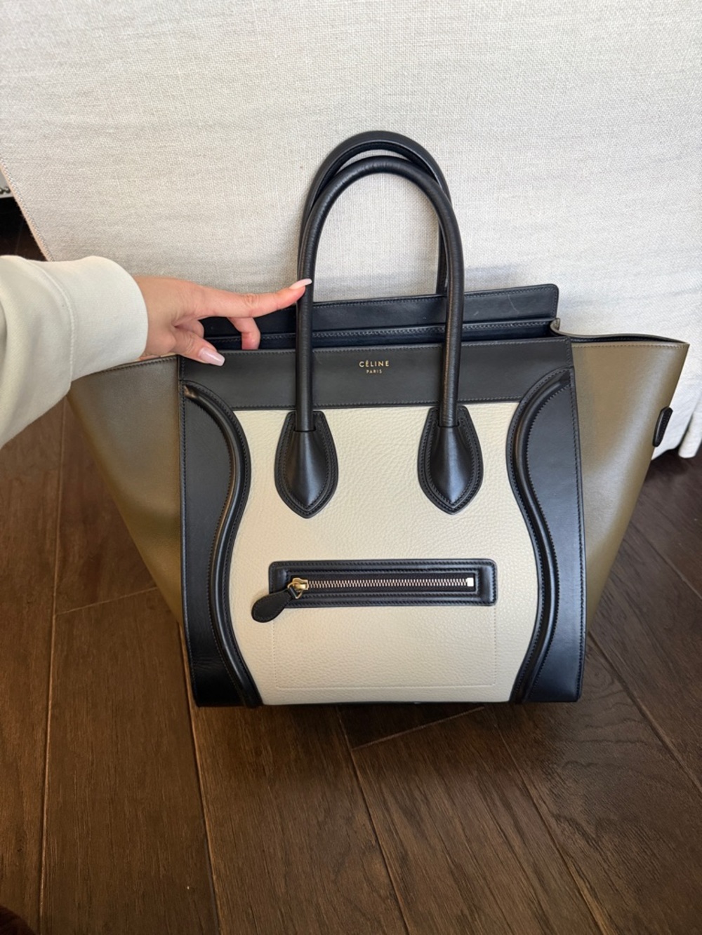 Celine Tricolor Luggage Tote - Black, Cream & Olive